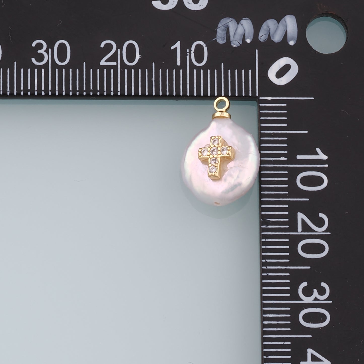 18K Gold Filled Pearl Cross Pendant,CZ Micro Pave Cross Charm Bracelet Necklace for DIY Jewelry Making Supply