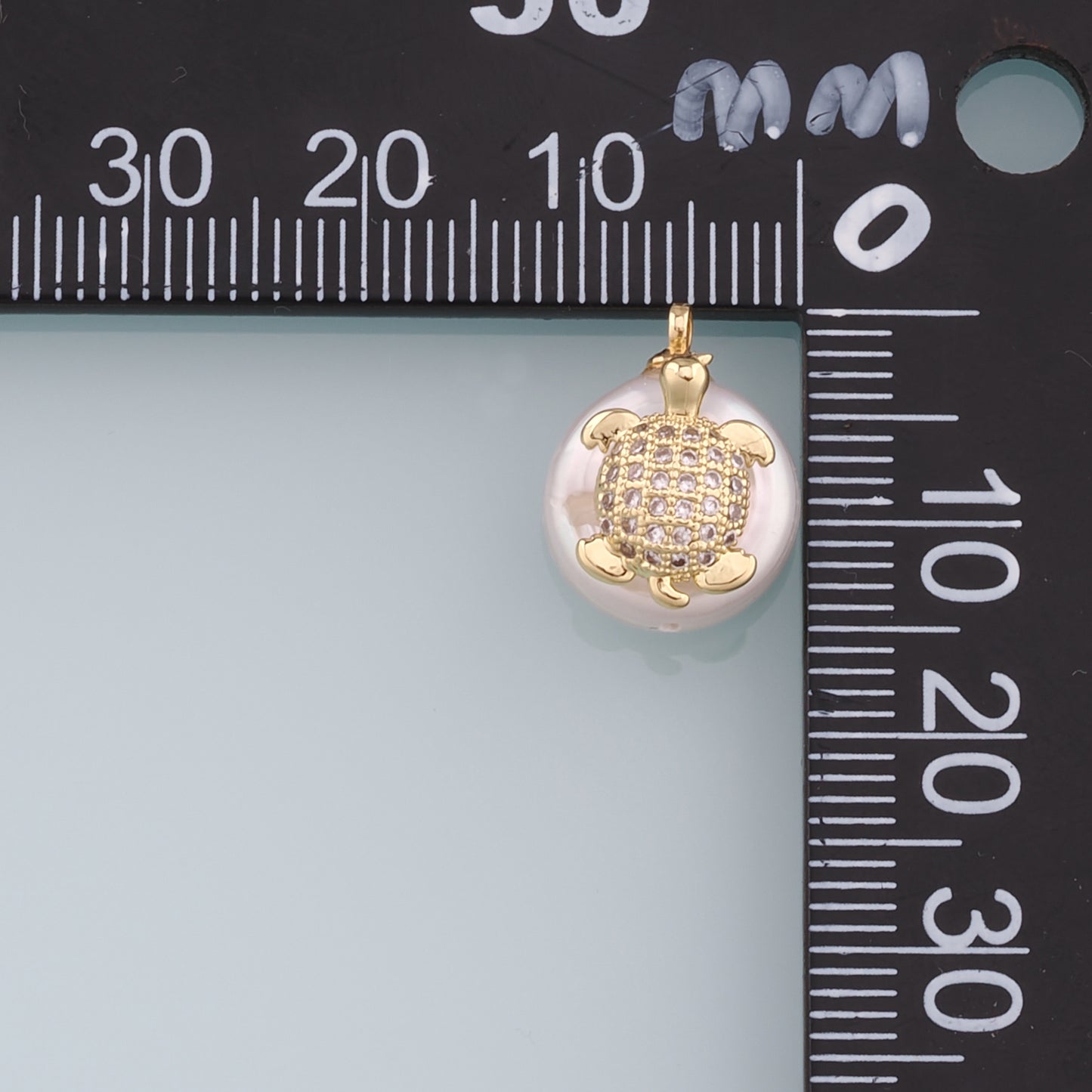 18K Gold Filled Pearl Turtle Pendant,CZ Micro Pave Turtle Charm Bracelet Necklace for DIY Jewelry Making Supply