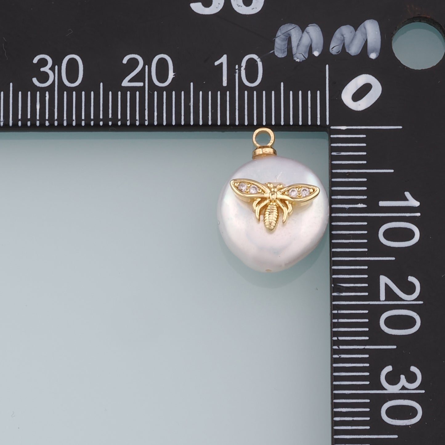 18K Gold Filled Pearl Bee Pendant,CZ Micro Pave Bee Charm Bracelet Necklace for DIY Jewelry Making Supply