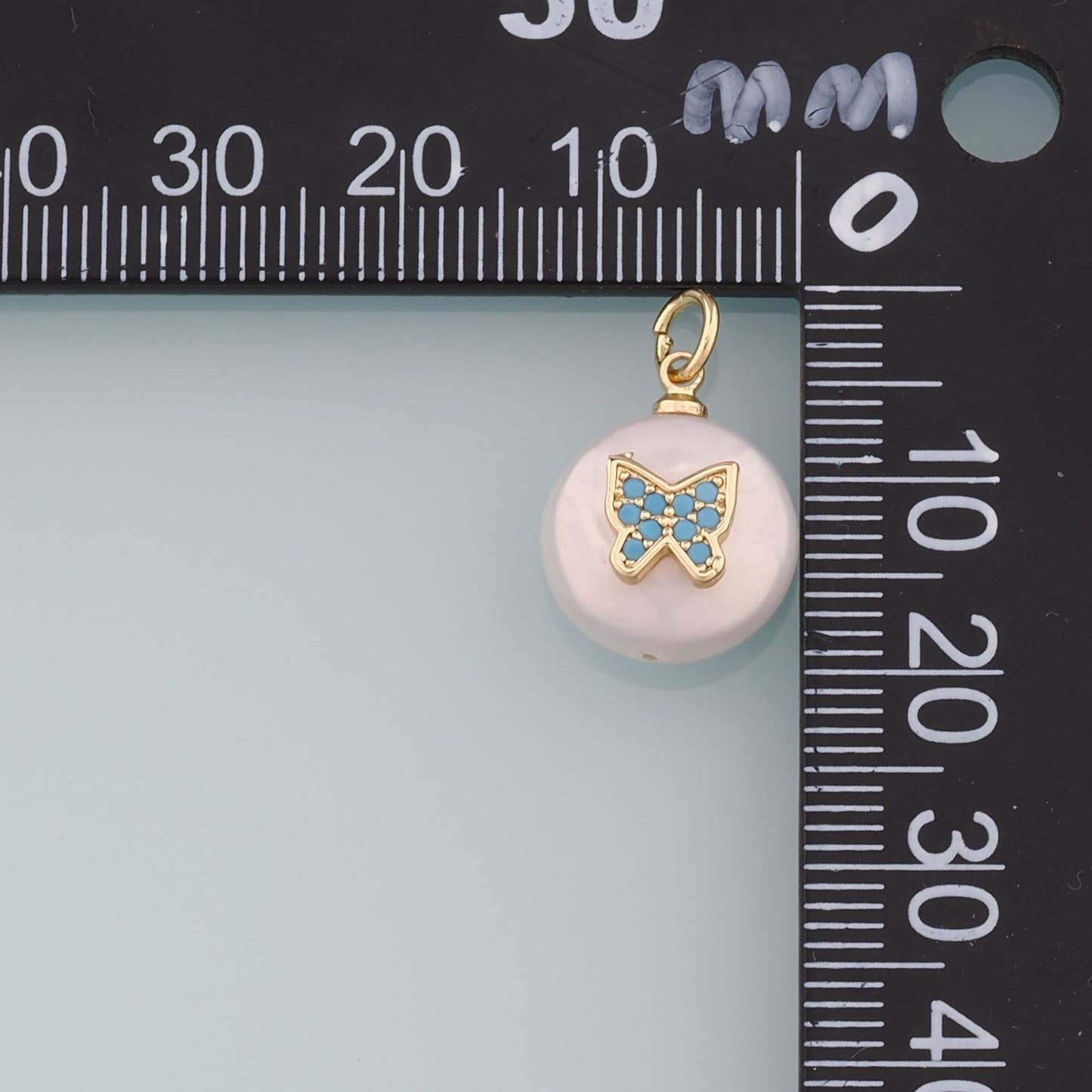 18K Gold Filled Pearl Butterfly Pendant,CZ Micro Pave Butterfly Charm Bracelet Necklace for DIY Jewelry Making Supply