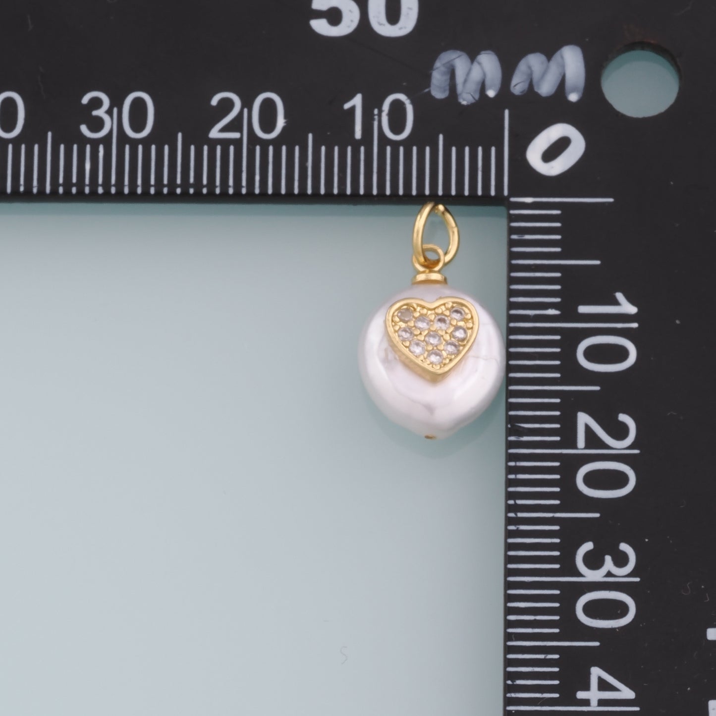 18K Gold Filled Pearl Heart Pendant,CZ Micro Pave Heart Charm Bracelet Necklace for DIY Jewelry Making Supply
