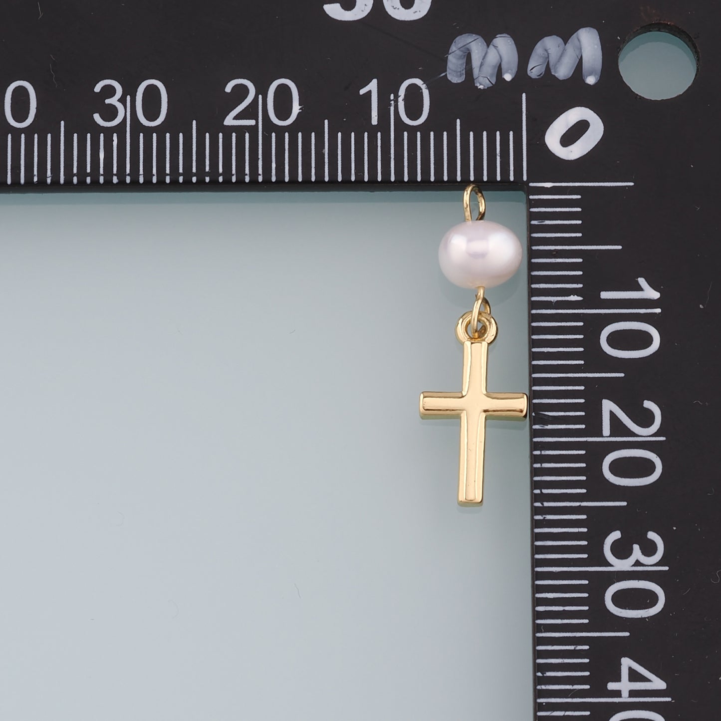 18K Gold Filled Pearl Cross Pendant,Dainty Cross Charm Bracelet Necklace for DIY Jewelry Making Supply