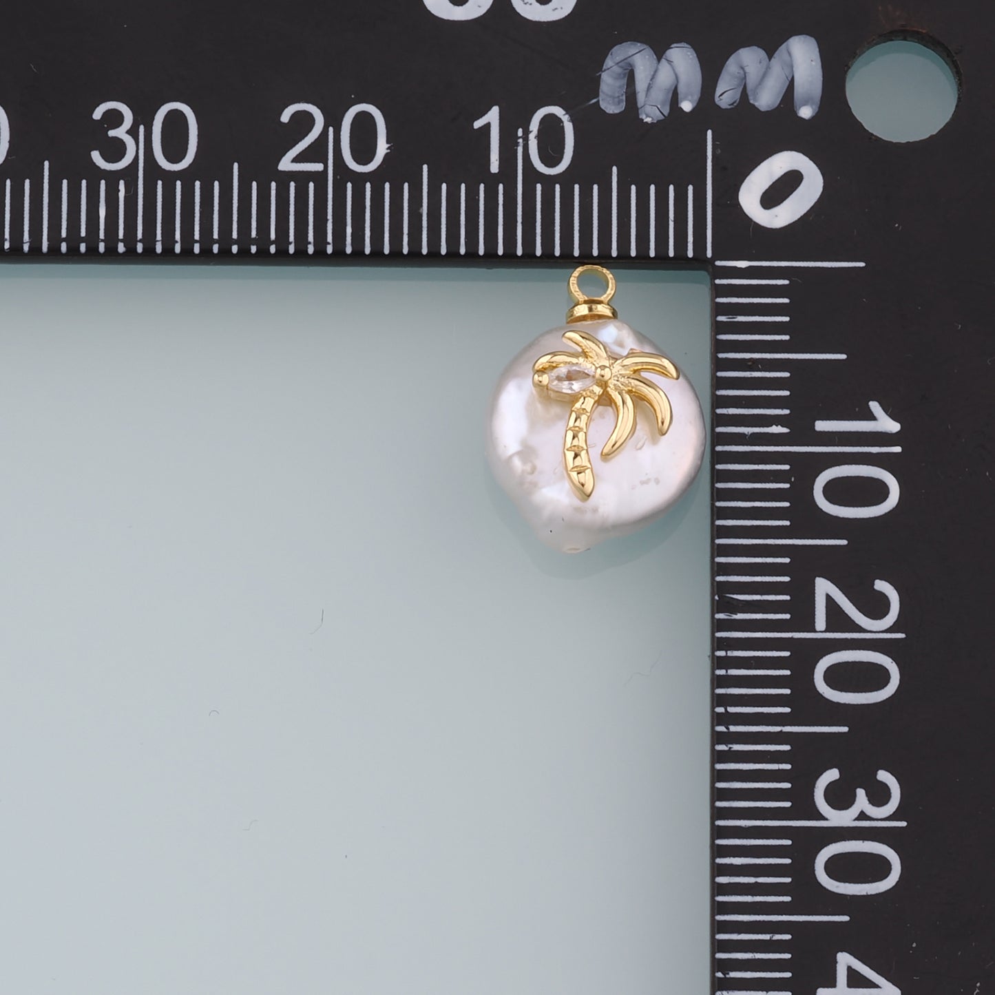 18K Gold Filled Pearl Palm Tree Pendant,Dainty Palm Tree Charm Bracelet Necklace for DIY Jewelry Making Supply