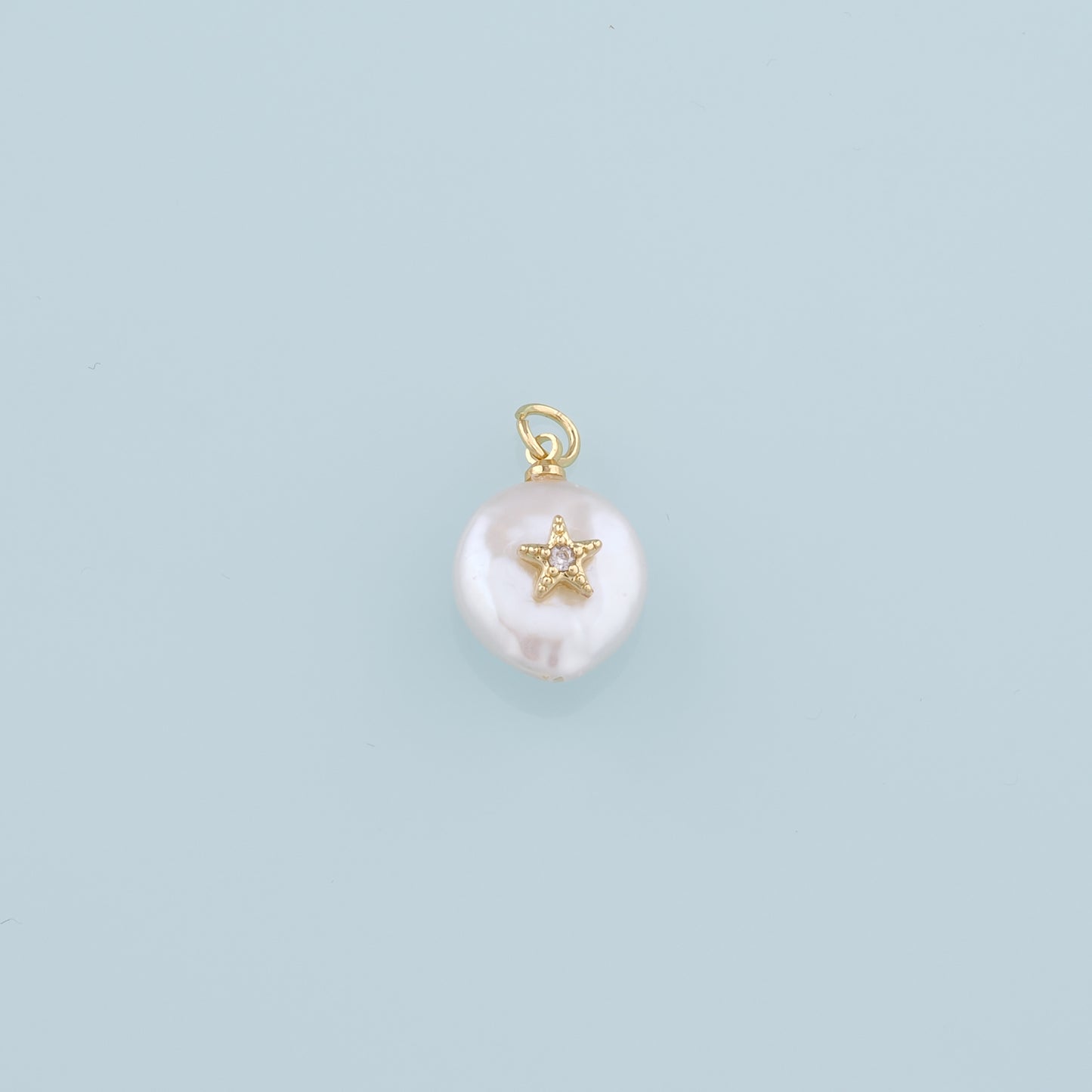 18K Gold Filled Pearl Star Pendant,CZ Micro Pave Star Charm Bracelet Necklace for DIY Jewelry Making Supply