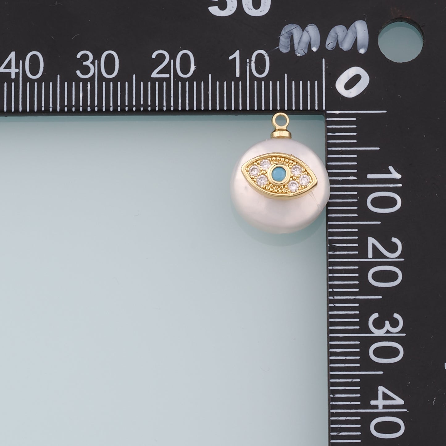 18K Gold Filled Pearl Evil Eye Pendant,CZ Micro Pave Evil Eye Charm Bracelet Necklace for DIY Jewelry Making Supply