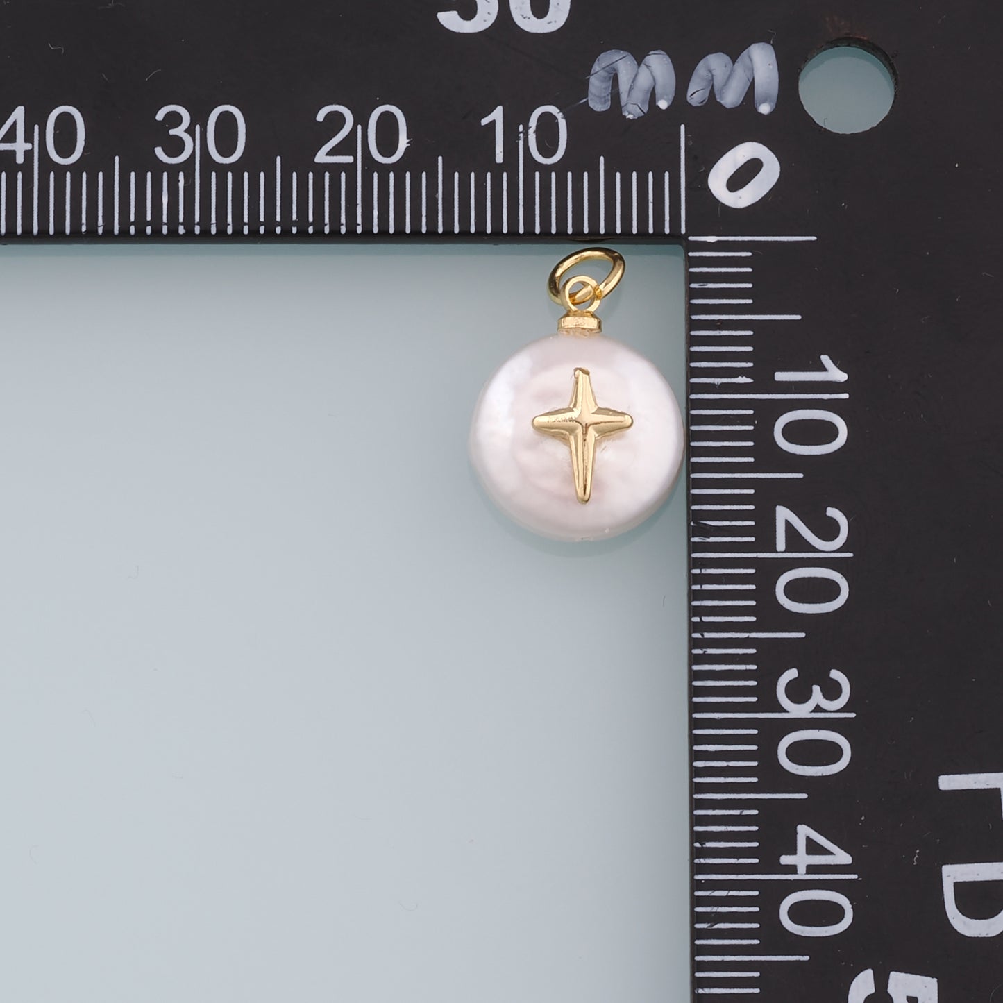 18K Gold Filled Pearl Cross Pendant,Dainty Cross Charm Bracelet Necklace for DIY Jewelry Making Supply