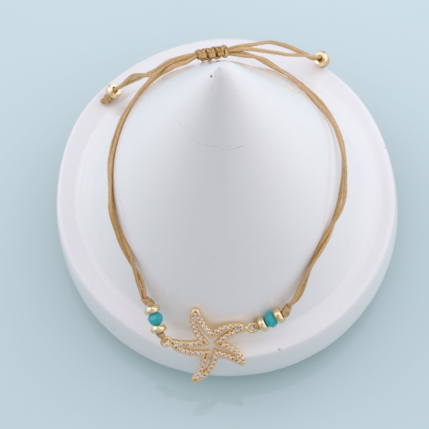 Gold Adjustable Braided Rope,18K Gold Filled CZ Starfish Bracelet,Finished Bracelets,Bracelets for Jewelry Making