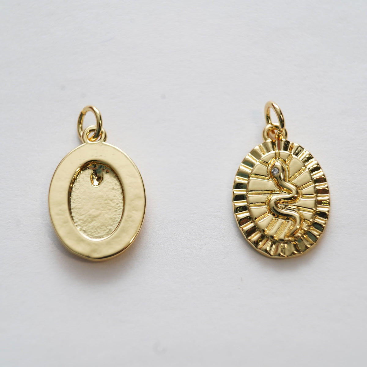 Gold Snake charms,18K Gold Filled Oval Snake Pendant,Silver Snake Charms Bracelet Necklace for DIY Jewelry Making Supply