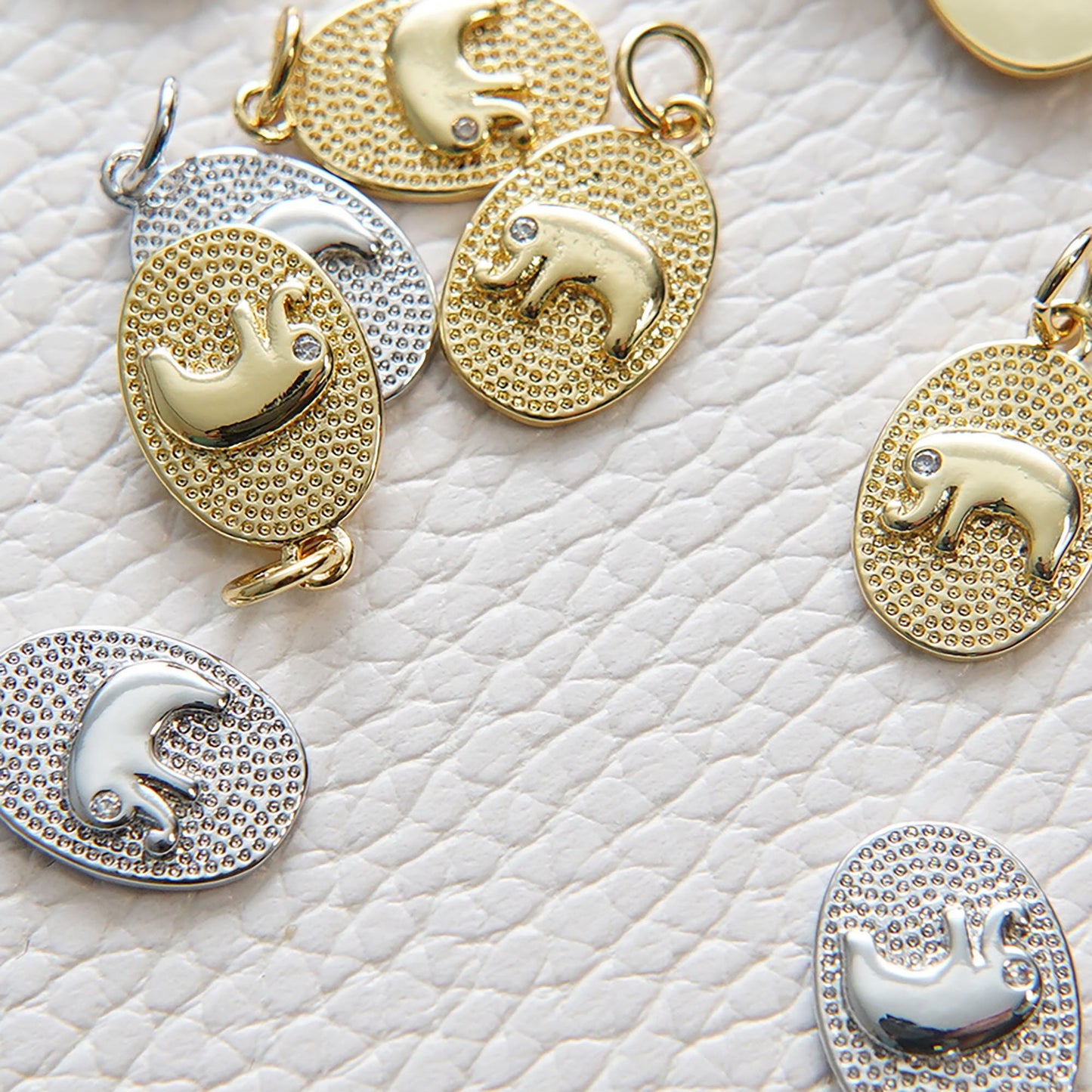 Gold Elephant Charms,18K Gold Filled Oval elephant Pendant,Silver elephant Charm Bracelet Necklace for DIY Jewelry Making Supply