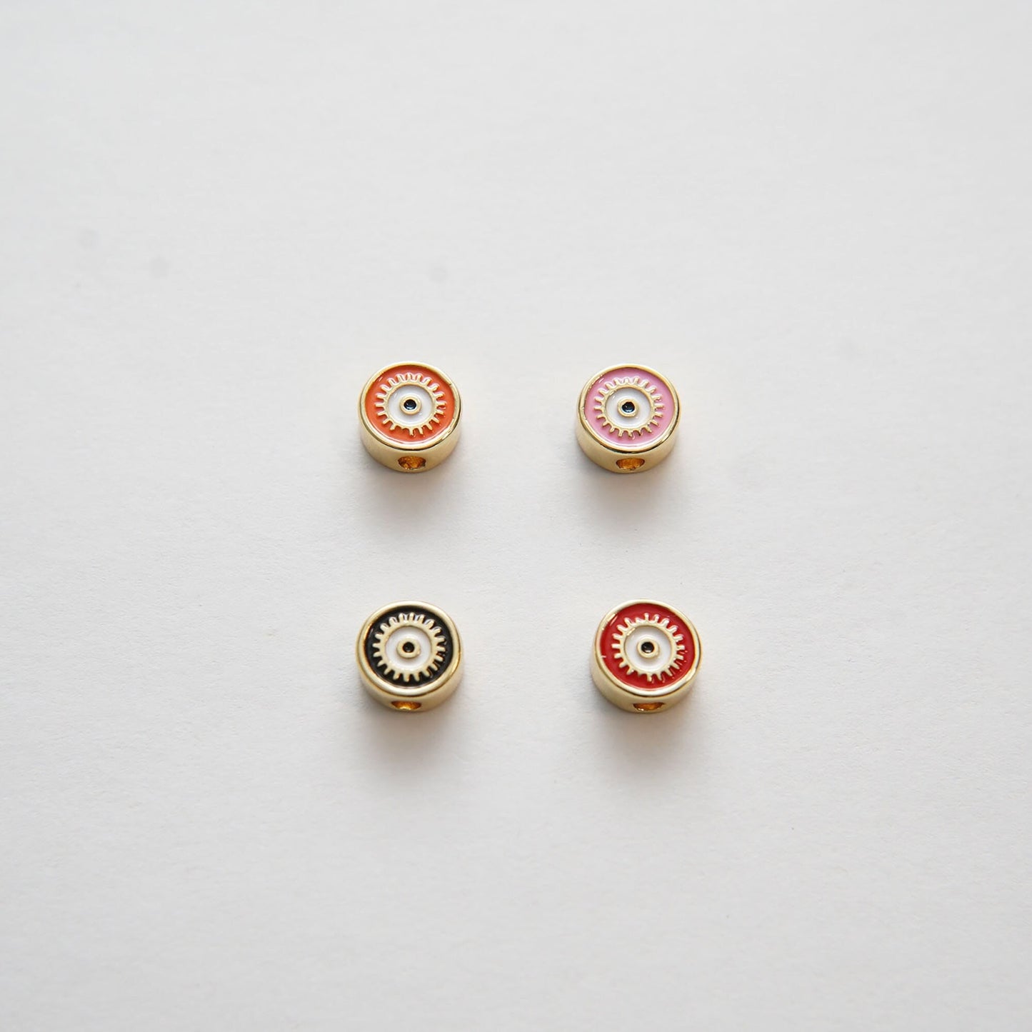 Gold Evil Eye Beads Charms,18K Gold Filled Evil Eye Pendant,Round Enamel Evil eye Charm Bracelet Necklace for DIY Jewelry Making Supply