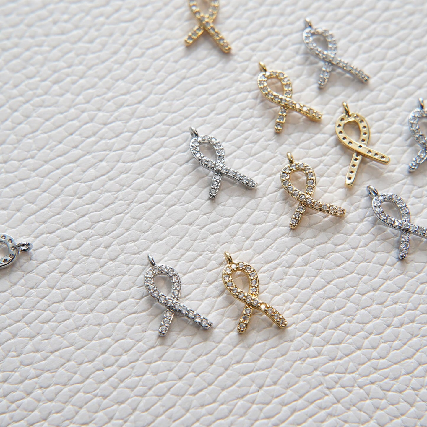 Gold AIDS Charms,18K Gold Filled AIDS Pendant,Silver Ribbon Cancer Awareness Charm Bracelet Necklace for DIY Jewelry Making Supply