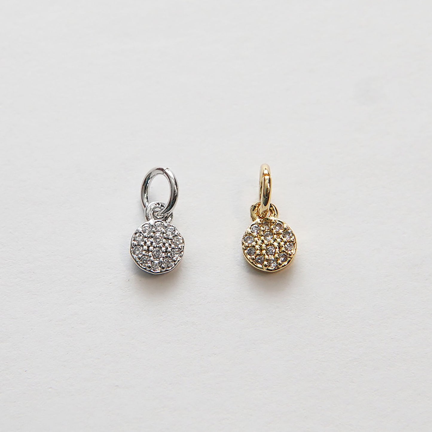 Gold tiny Round Charms,18K Gold Filled CZ Micro Pave Round Pendant,Silver Round Charm Bracelet Necklace for DIY Jewelry Making Supply