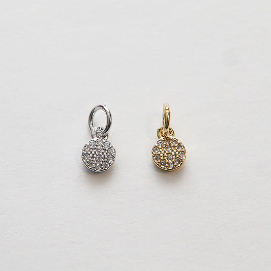 Gold tiny Round Charms,18K Gold Filled CZ Micro Pave Round Pendant,Silver Round Charm Bracelet Necklace for DIY Jewelry Making Supply