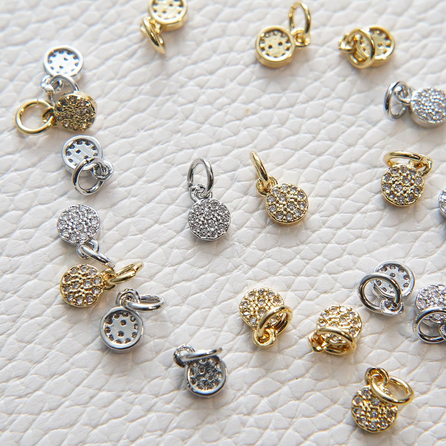 Gold tiny Round Charms,18K Gold Filled CZ Micro Pave Round Pendant,Silver Round Charm Bracelet Necklace for DIY Jewelry Making Supply