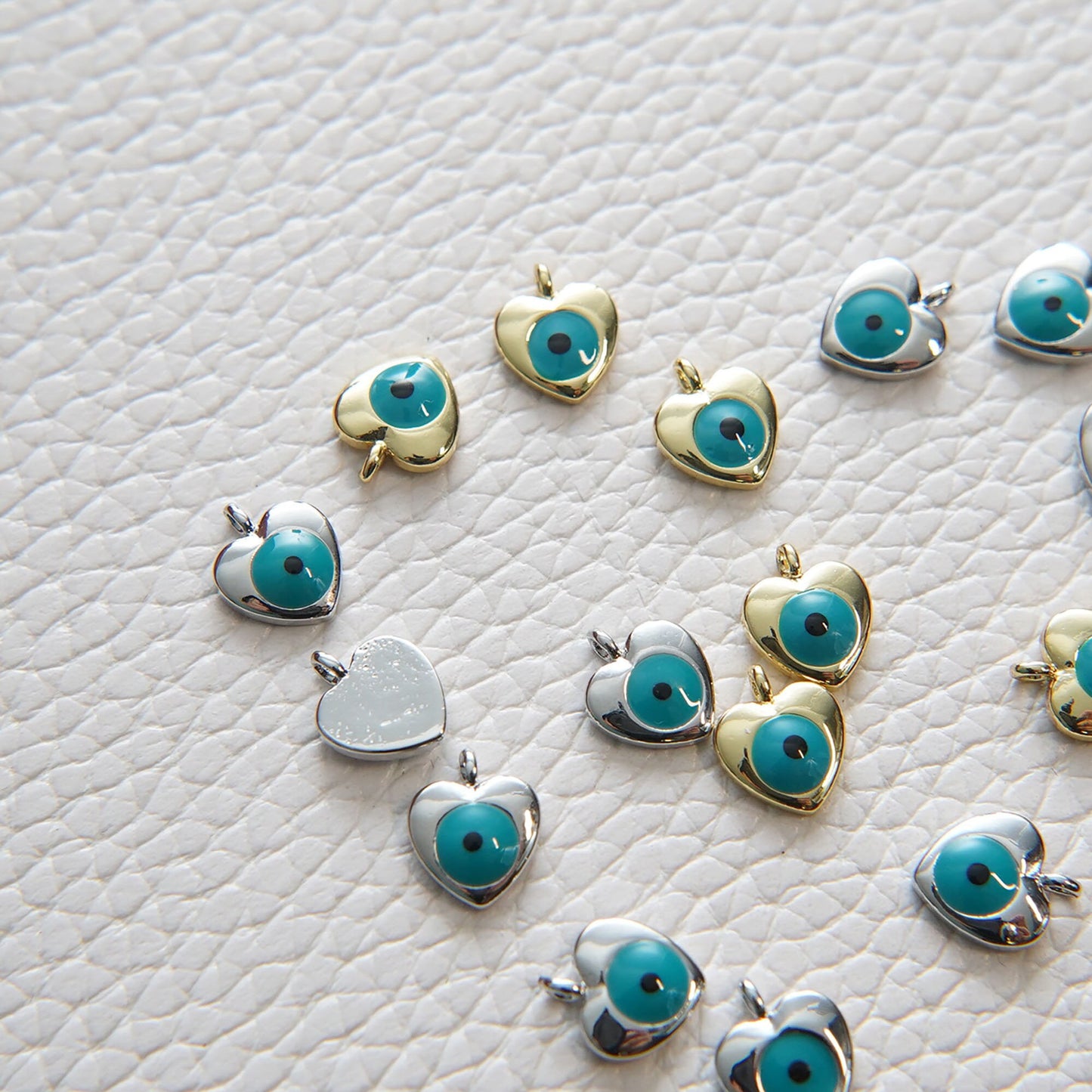 Gold Heart Charms,18K Gold Filled Evil Eye Pendant,Silver Evil eye Charm Bracelet Necklace for DIY Jewelry Making Supply