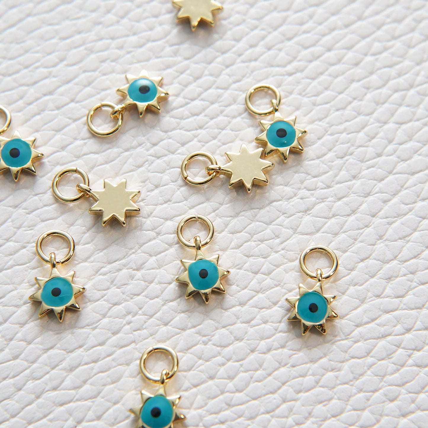 Gold Sun Charms,18K Gold Filled tiny Sun Evil eye Pendant,evil eyey Charms Bracelet Necklace for DIY Jewelry Making Supply