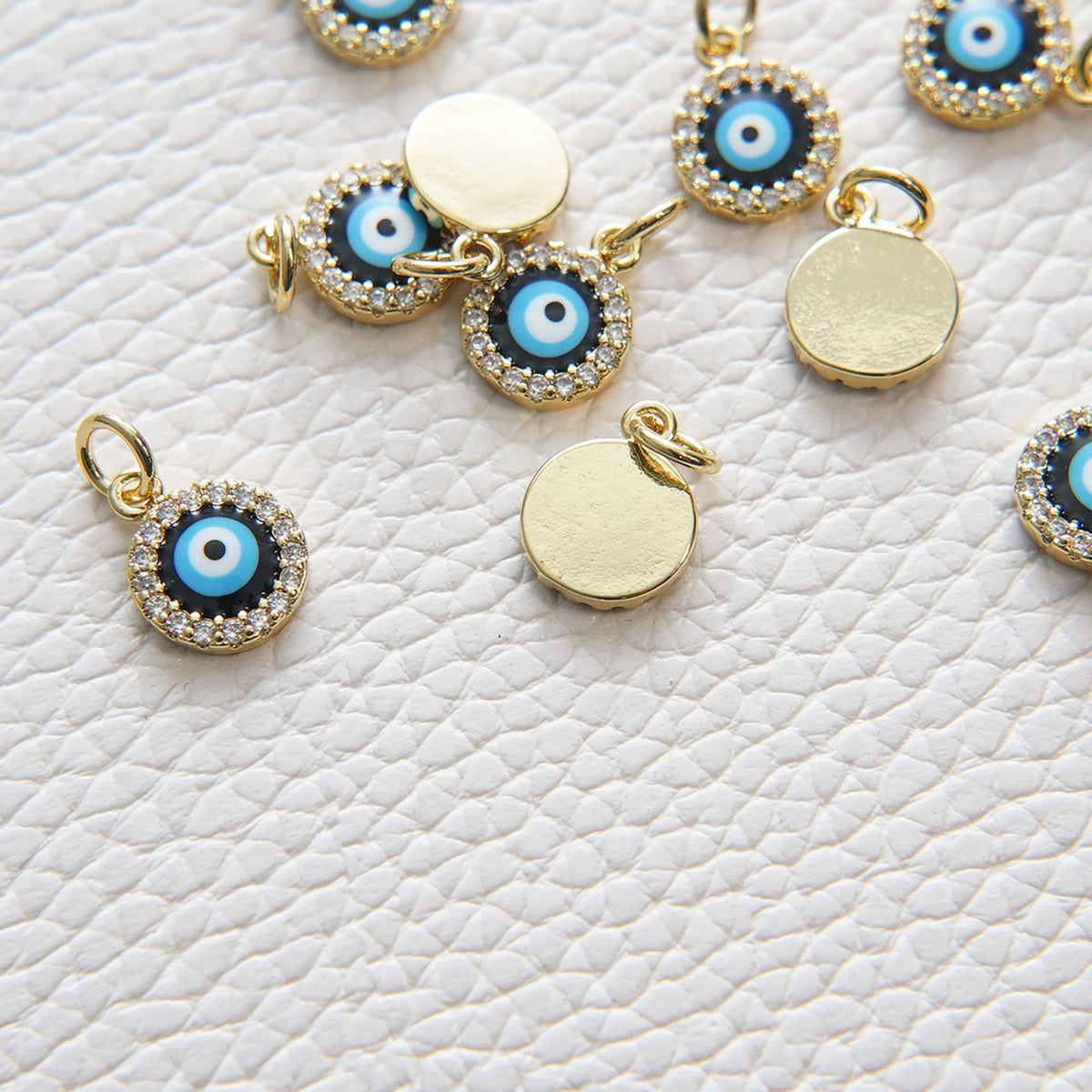 Gold Tiny Blue Evil Eye Charms,18K Gold Filled Evil Eye Pendant,Evil eye Charm Bracelet Necklace for DIY Jewelry Making Suppl
