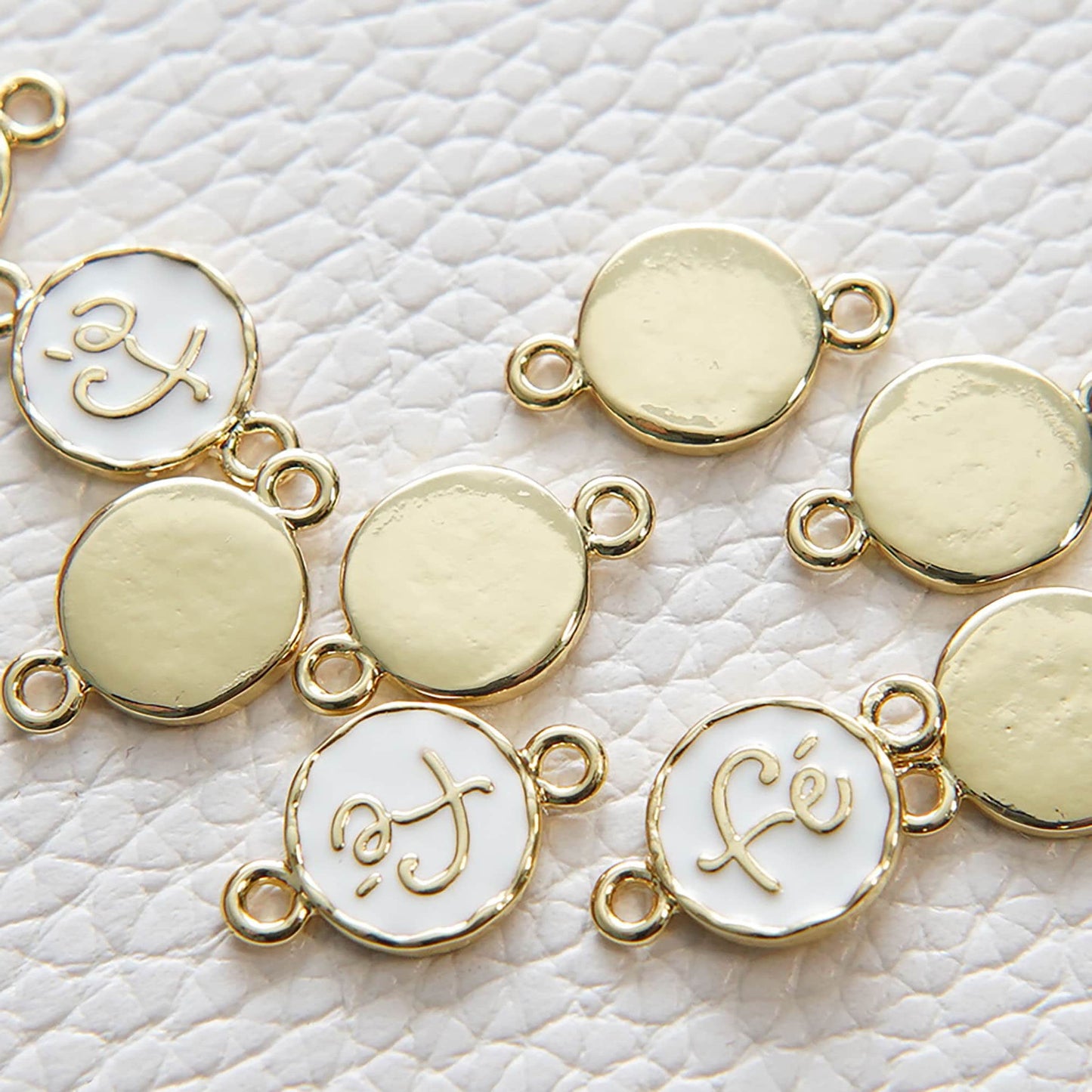 Gold Round Fe Connector Charms,18K Gold Filled Fe Pendant,Fe Charm Bracelet Necklace for DIY Jewelry Making Supply