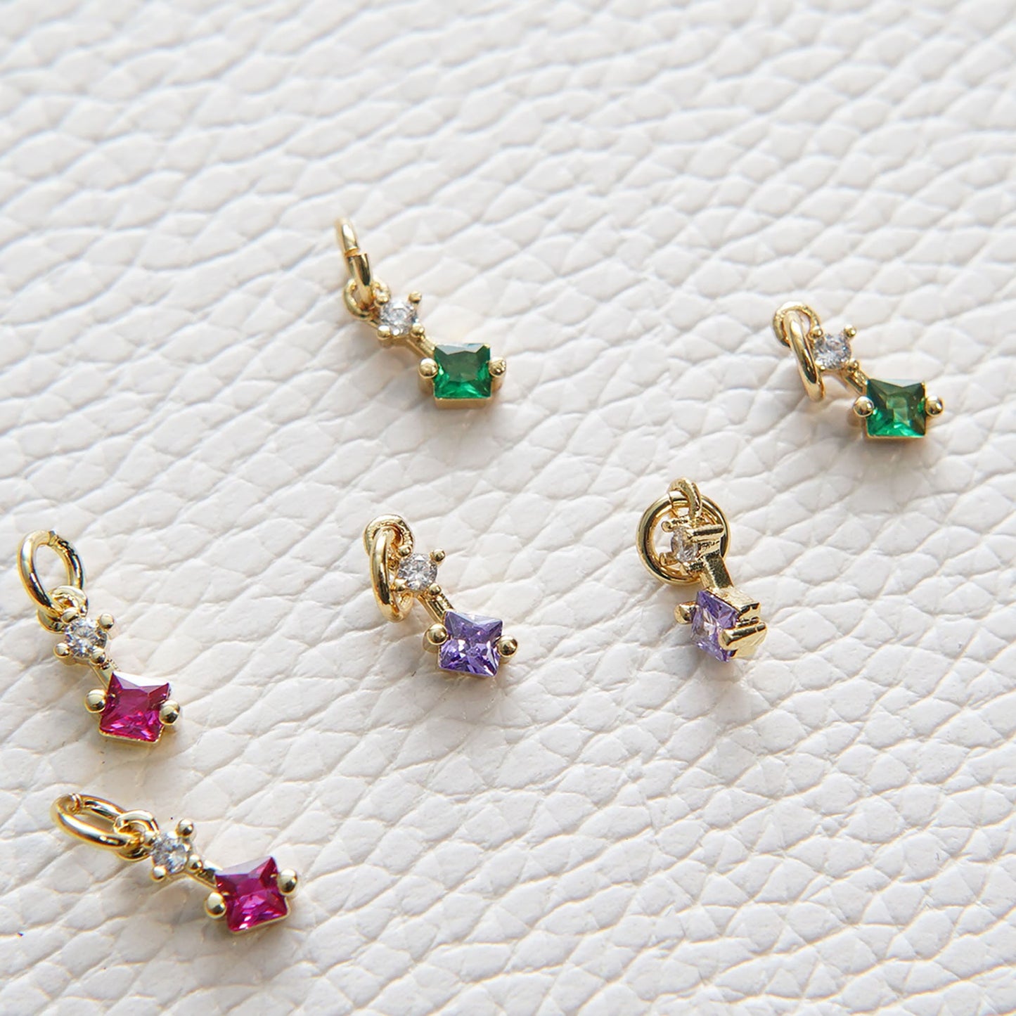 Gold Tiny Geometry Charms,18K Gold Filled CZ Square Crystal Pendant,Geometry Charm Bracelet Necklace for DIY Jewelry Making Supply