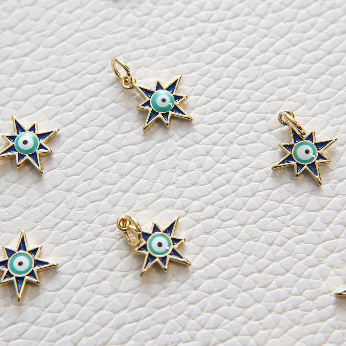Gold Sun Evil Eye Charms,18K Gold Filled Sun Pendant,Blue Evil Eye Charm Bracelet Necklace for DIY Jewelry Making Supply