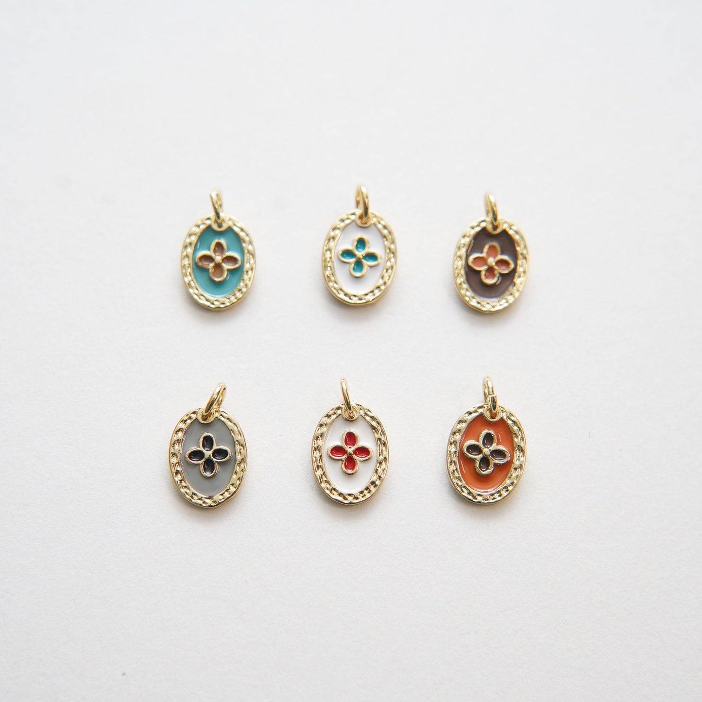 Gold Luck Charms,18K Gold Filled Oval Enamel Flower Pendant Charm Bracelet Necklace for DIY Jewelry Making Supply