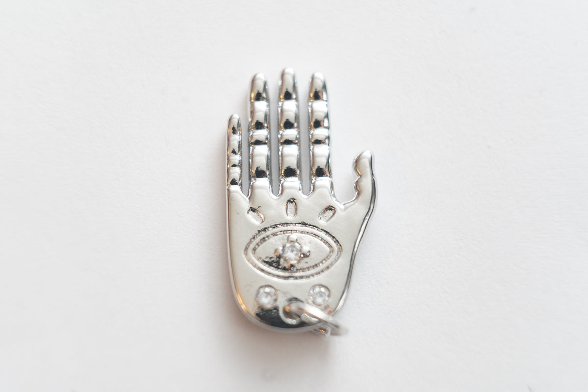 18K Gold Filled Hamsa Hand Pendant,CZ Micro Pave Hand Evill Eye Charm Necklace for DIY Jewelry Making Supply
