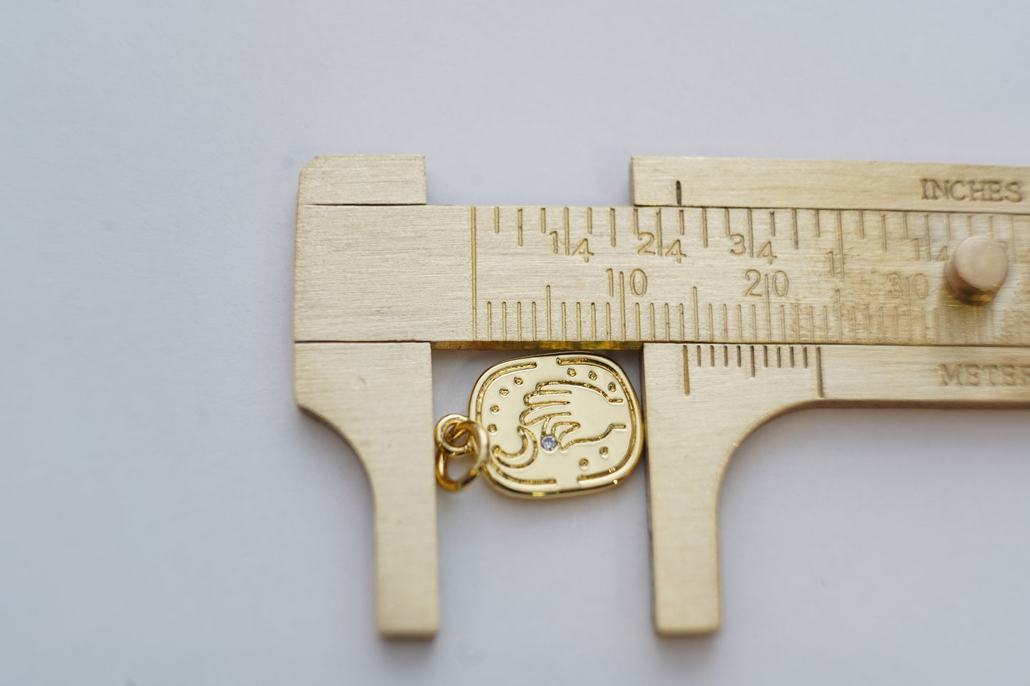 18K Gold Filled CZ Square Hamsa Hand Pendant,Hand Gesture Moon Charm Necklace for DIY Jewelry Making Supply