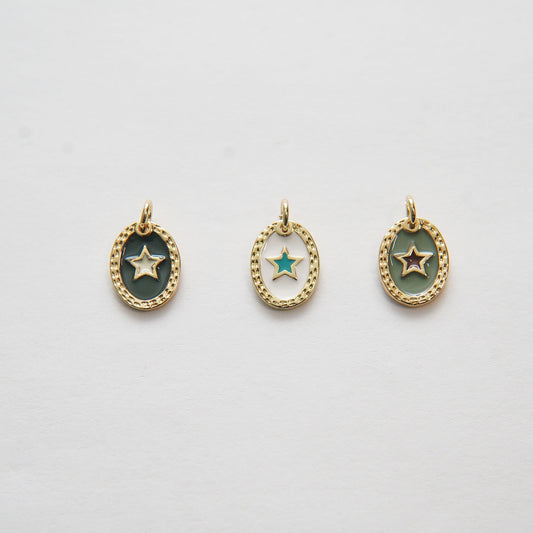 Gold Star Charms,18K Gold Filled Oval Enamel Star Pendant,Star Charm Bracelet Necklace for DIY Jewelry Making Supply