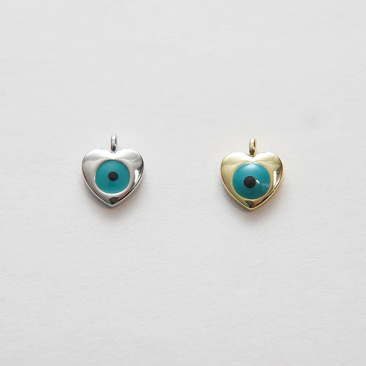 Gold Heart Charms,18K Gold Filled Evil Eye Pendant,Silver Evil eye Charm Bracelet Necklace for DIY Jewelry Making Supply