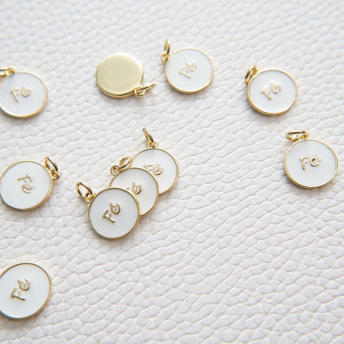 Gold Fe Charms,18K Gold Filled Round Pendant,Enamel Charm Bracelet Necklace for DIY Jewelry Making Supply