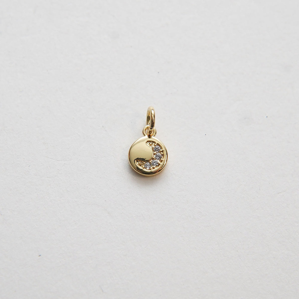 Gold Moon Charms,18K Gold Filled Round Moon Pendant,CZ Micro Pave Celestial Charm Bracelet Necklace for DIY Jewelry Making Su