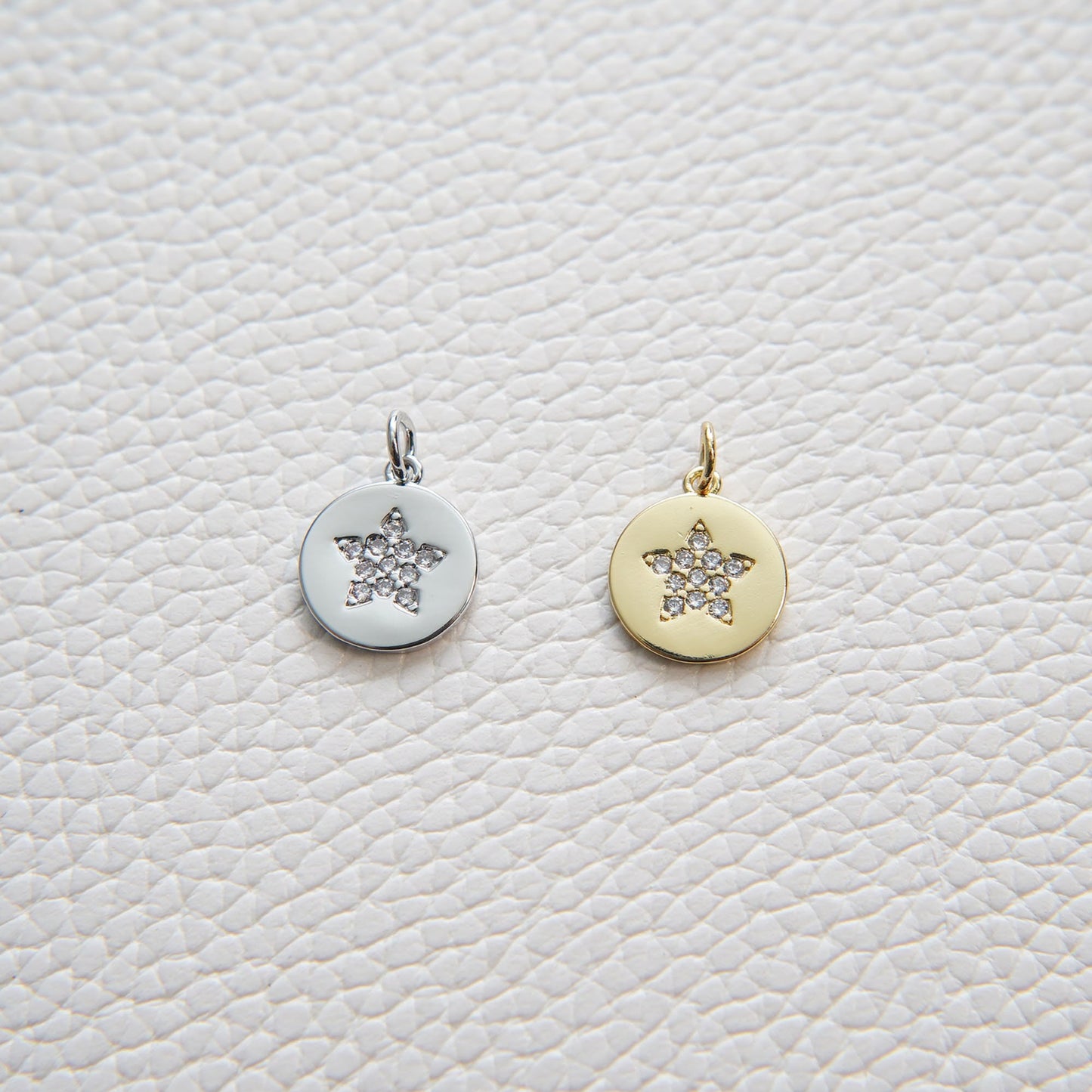 Gold Star Charms,18K Gold Filled Round Coin Star Pendant,Silver Star Charm Bracelet Necklace for DIY Jewelry Making Supply