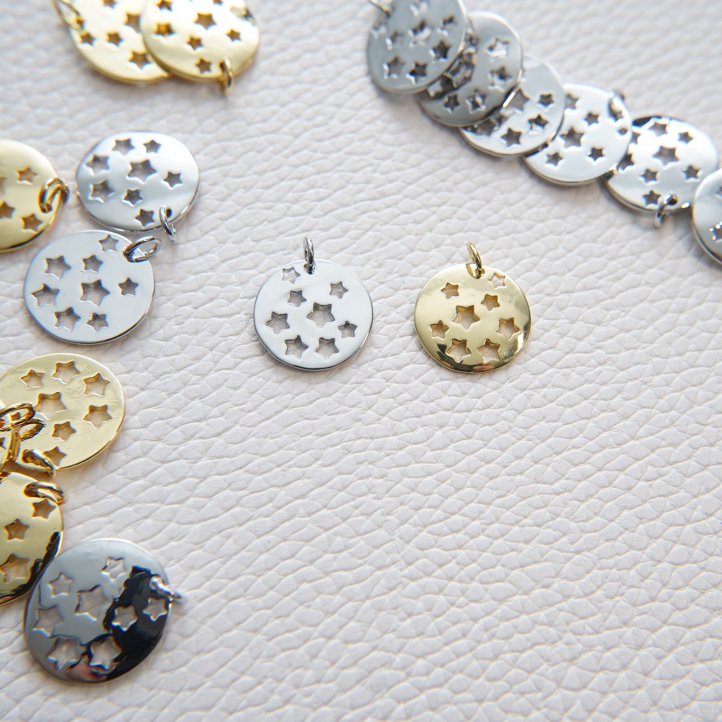 Gold Star Charms,18K Gold Filled Round Star Pendant,Silver Star Charm Bracelet Necklace for DIY Jewelry Making Supply