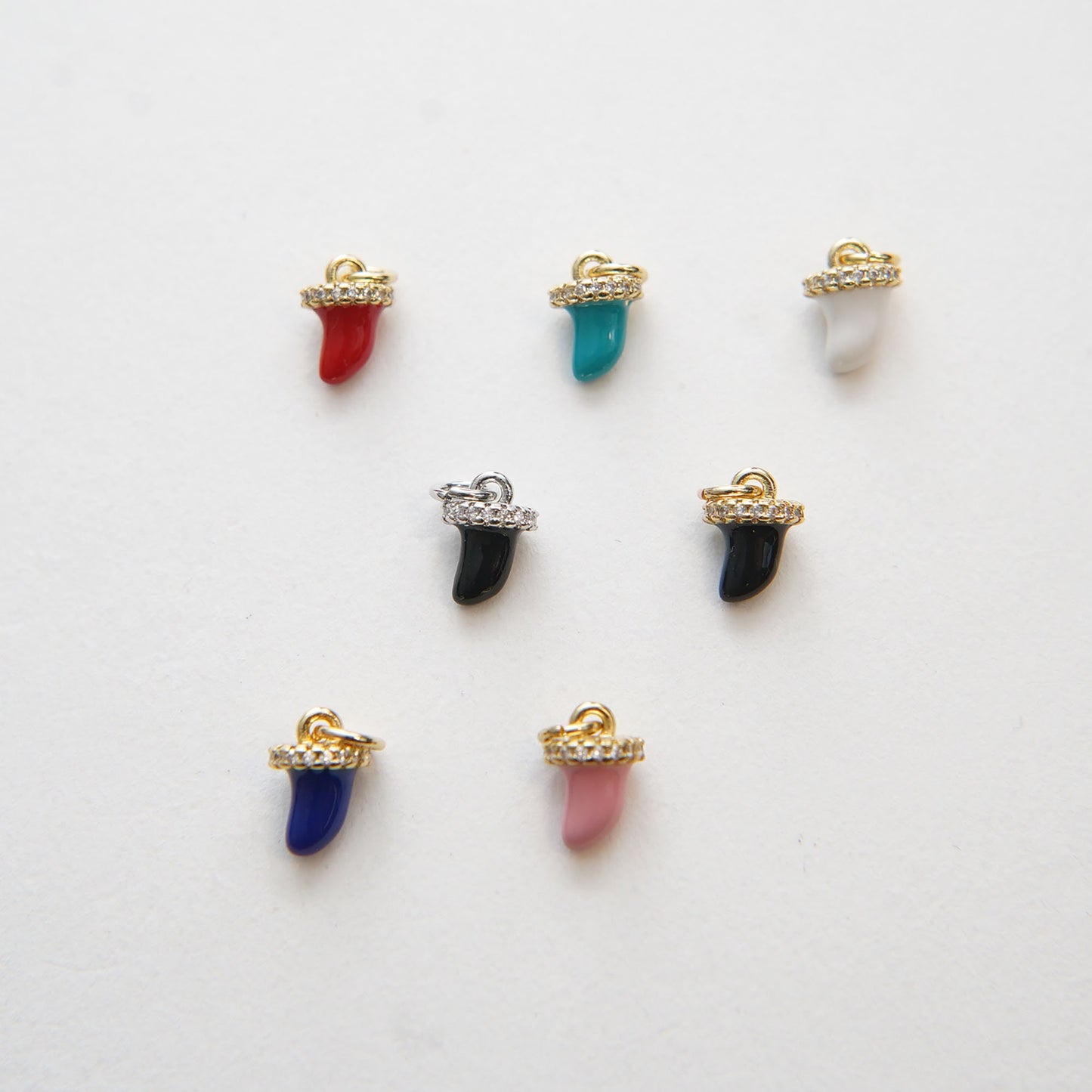 Gold Horns Charms,18K Gold Filled Enamel Horns Pendant,CZ Micro Pave Horns Charm Bracelet Necklace for DIY Jewelry Making Supply