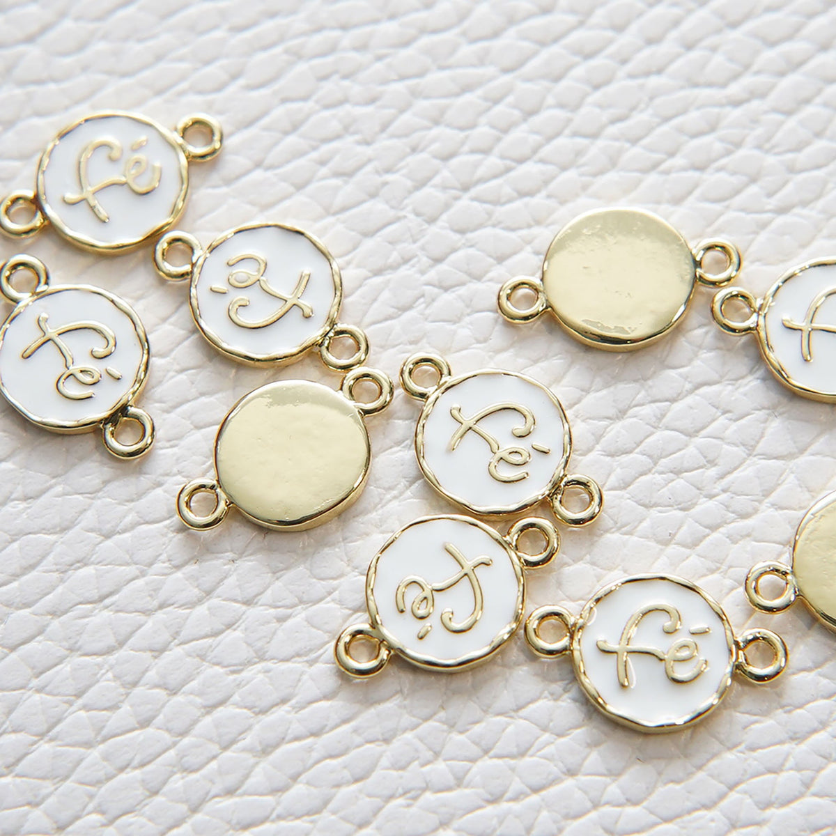 Gold Round Fe Connector Charms,18K Gold Filled Fe Pendant,Fe Charm Bracelet Necklace for DIY Jewelry Making Supply