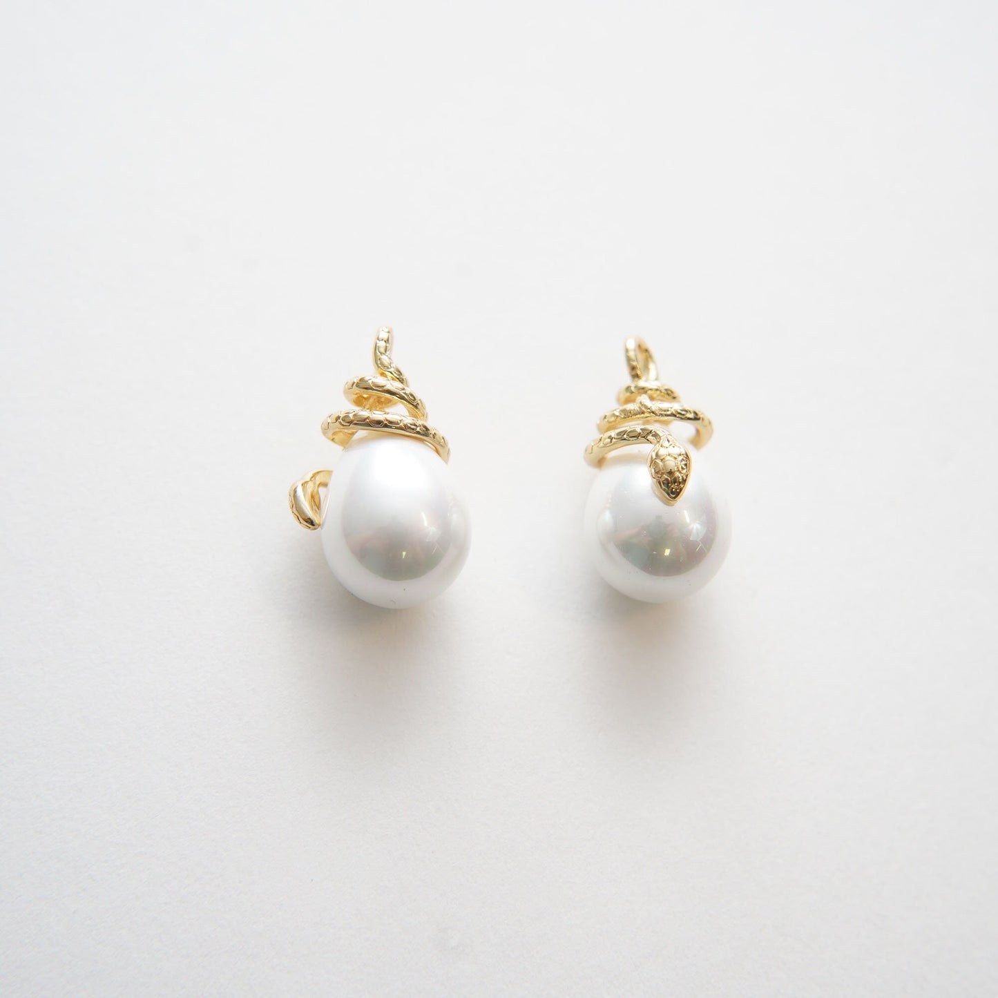 Gold Pearl Snake Charms,18K Gold Filled Snake Pearl Pendant,Silver Snake Charm Bracelet Necklace for DIY Jewelry Making Supply