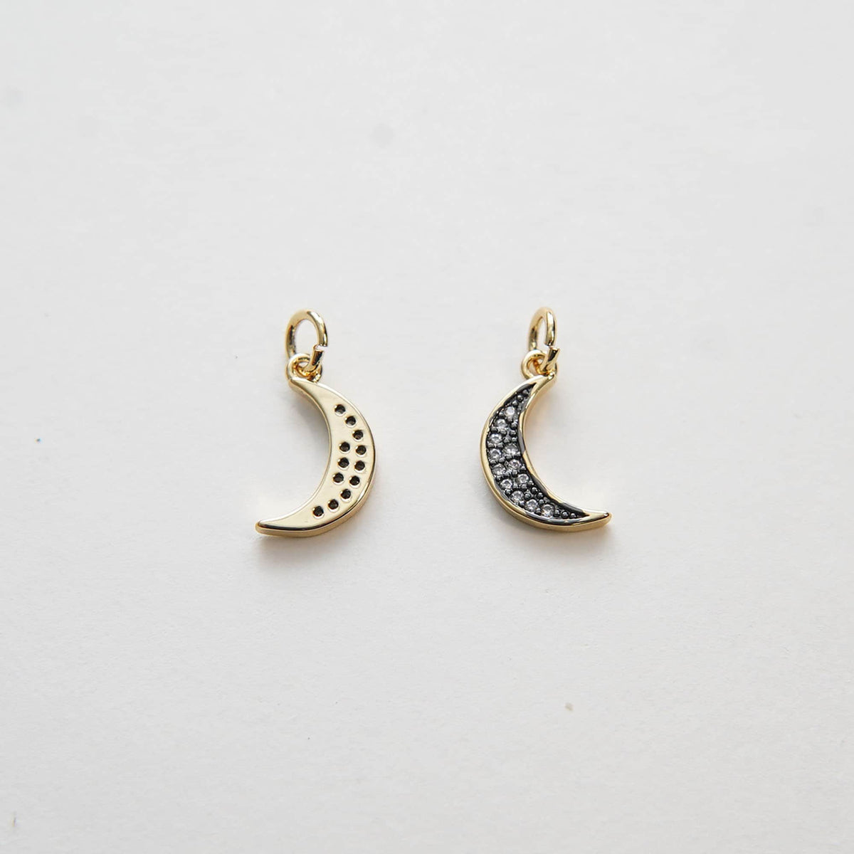 Gold Black Moon Charms,18K Gold Filled CZ Micro Pave Moon Pendant,Celestial Charm Bracelet Necklace for DIY Jewelry Making Su