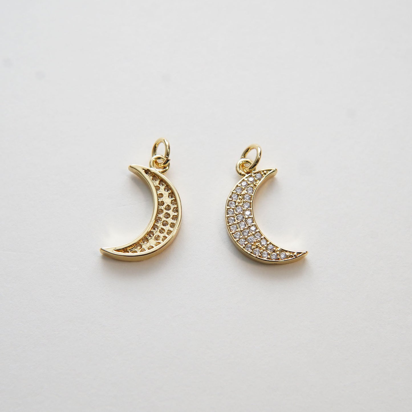 Gold Moon Charms,18K Gold Filled CZ Micro Pave Moon Pendant,Celestial Charm Bracelet Necklace for DIY Jewelry Making Supply