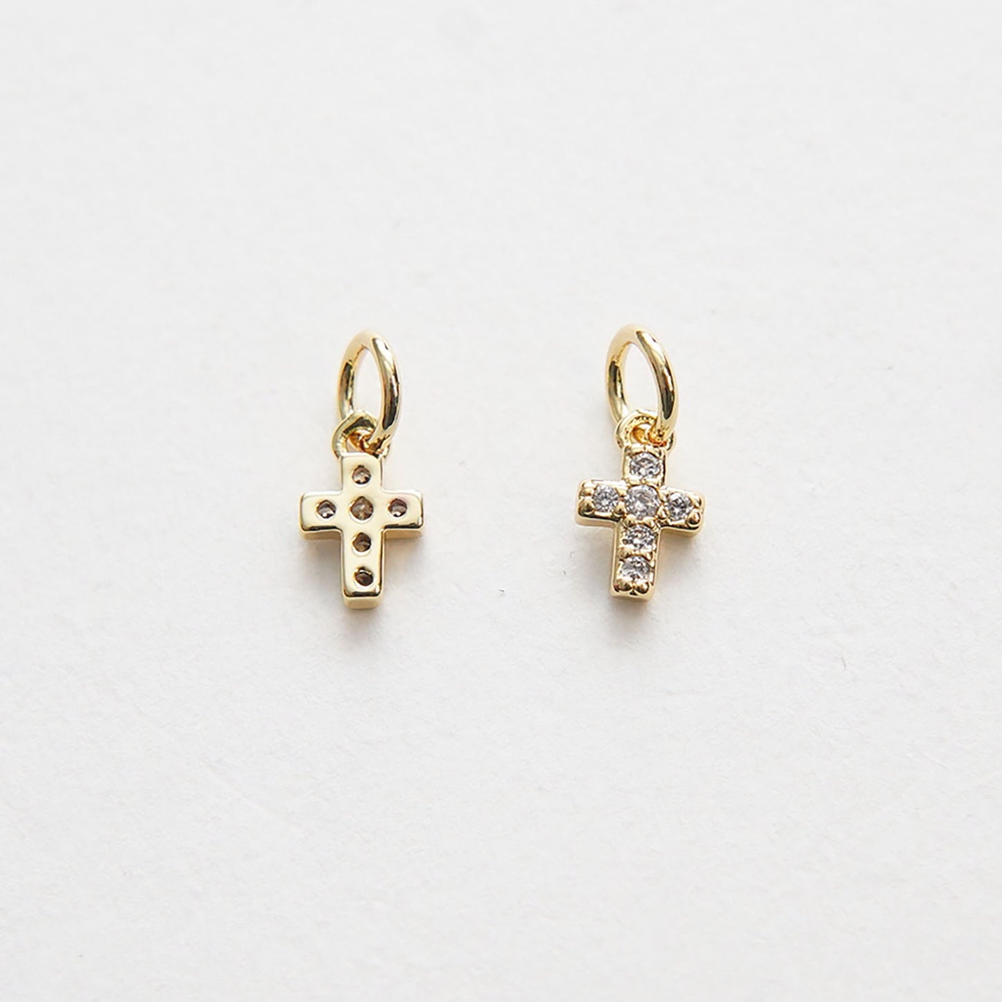 Gold Cross Charms,18K Gold Filled tiny Cross Pendant,CZ Micro Pave Protect Religious Charm Bracelet Necklace for DIY Jewelry Making Supply