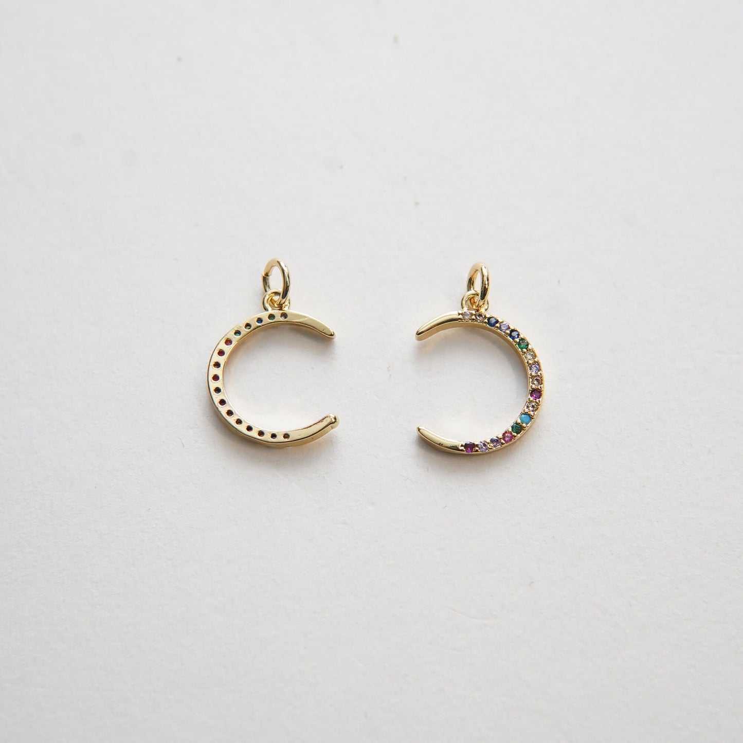 Gold Moon Charms,18K Gold Filled Colorful Moon Pendant,CZ Micro Pave Celestial Charm Bracelet Necklace for DIY Jewelry Making Supply