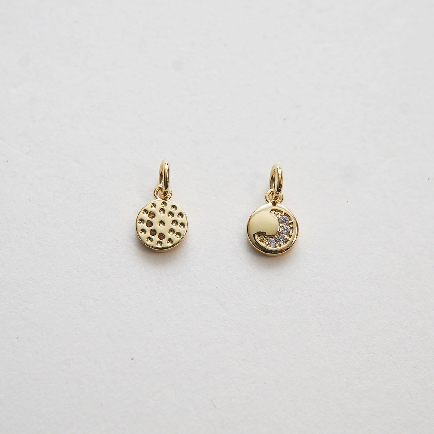 Gold Moon Charms,18K Gold Filled Round Moon Pendant,CZ Micro Pave Celestial Charm Bracelet Necklace for DIY Jewelry Making Supply