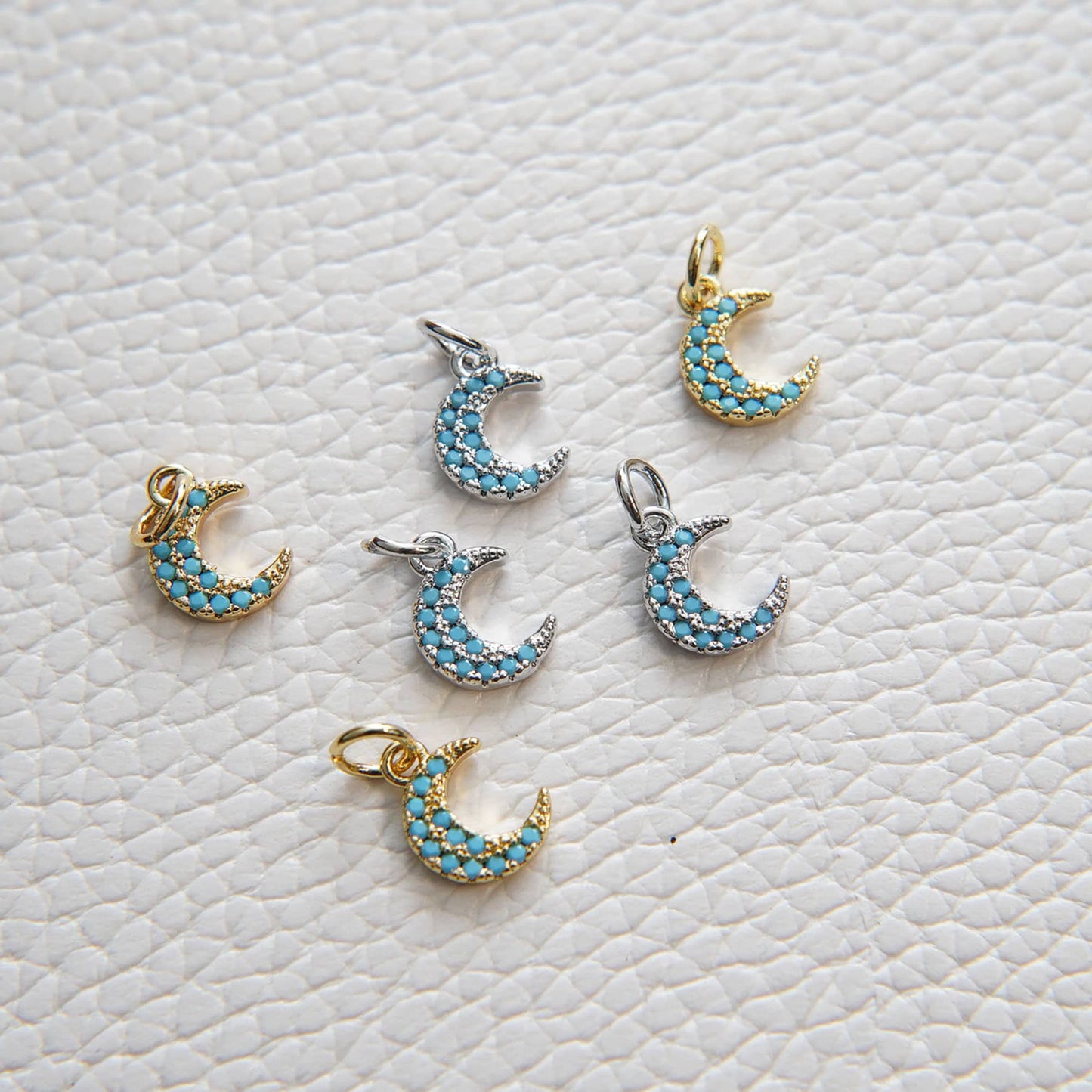 Gold Moon Charms,18K Gold Filled Moon Pendant,Turquoise Celestial Charm Bracelet Necklace for DIY Jewelry Making Supply