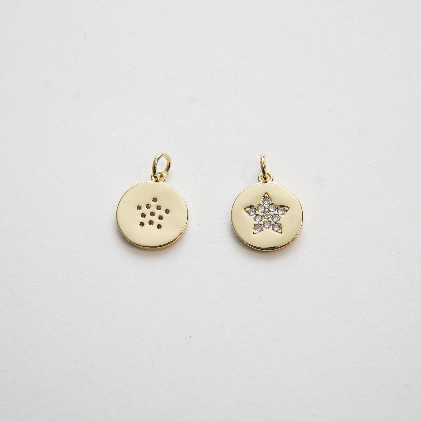 Gold Star Charms,18K Gold Filled Round Coin Star Pendant,Silver Star Charm Bracelet Necklace for DIY Jewelry Making Supply