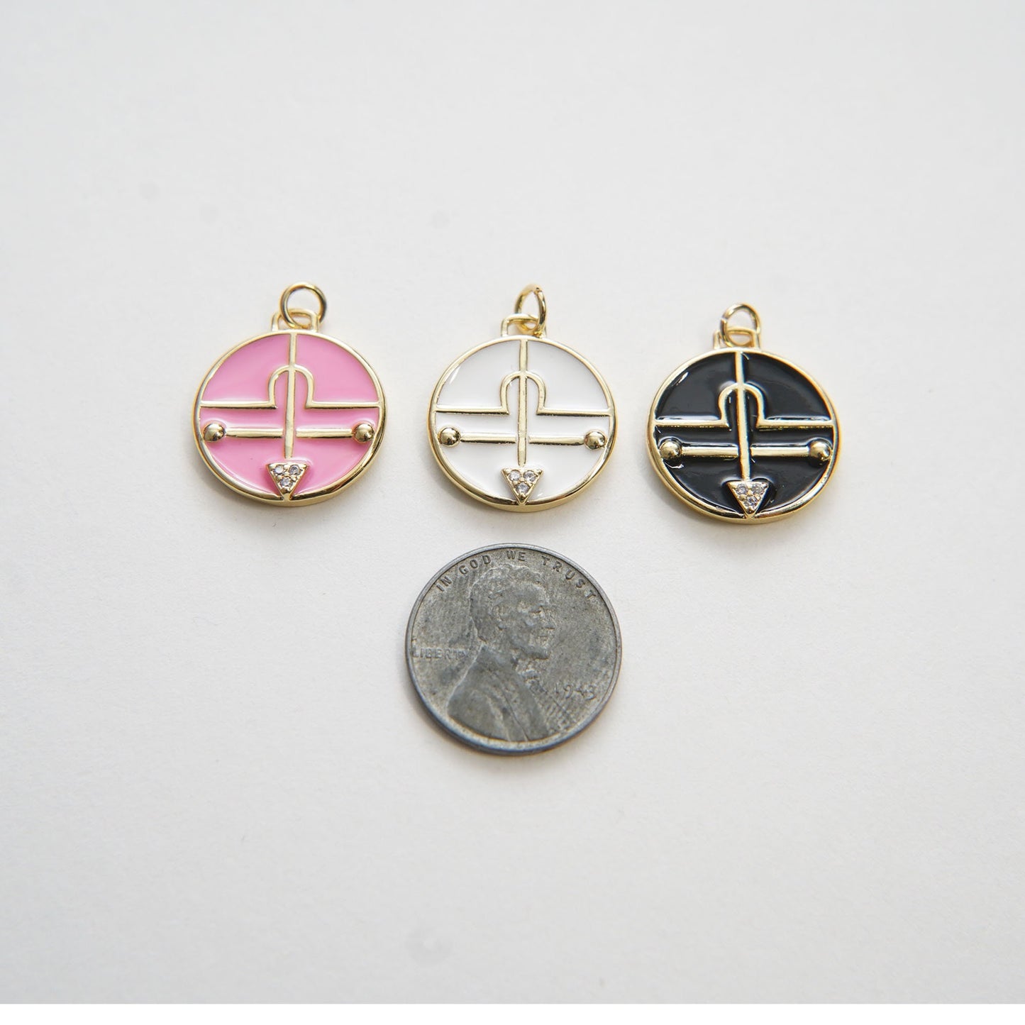 Gold Round Charms,18K Gold Filled Coin Pendant,Enamel Charm Bracelet Necklace for DIY Jewelry Making Supply (18x19mm)