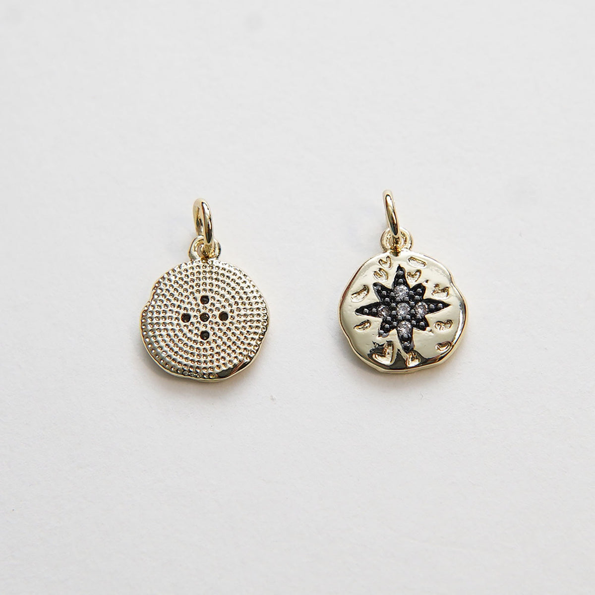 Gold Star Charms,18K Gold Filled Starburst Pendant,CZ Round Coin North Star Charm Bracelet Necklace for DIY Jewelry Making Su