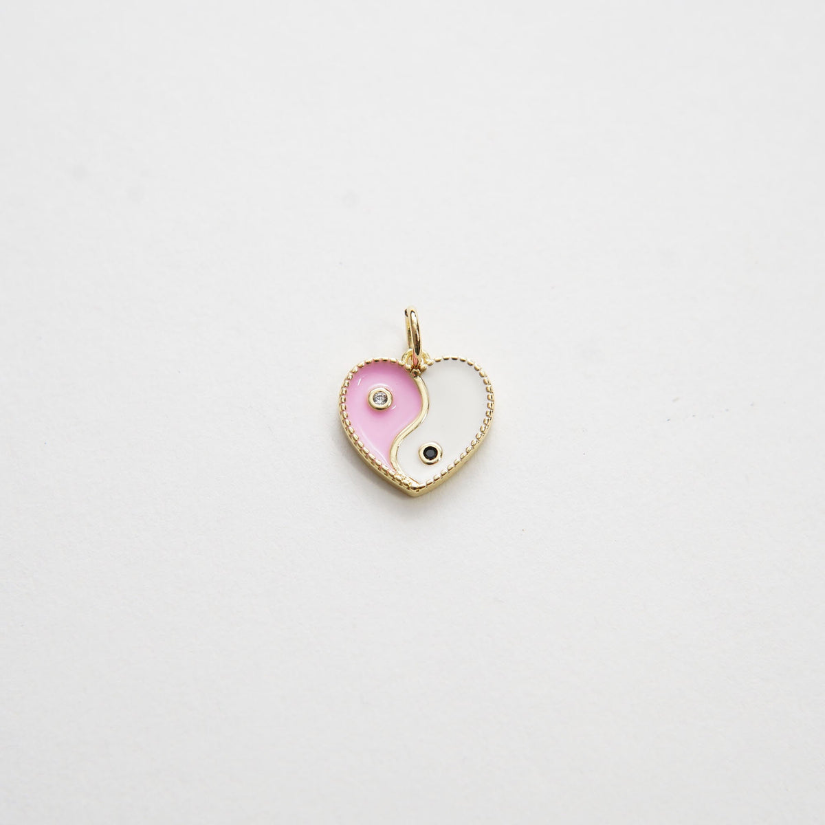 Gold Yin Yang Charms,18K Gold Filled Heart Pendant,CZ Micro Pave Enamel Heart Charm Bracelet Necklace for DIY Jewelry Making