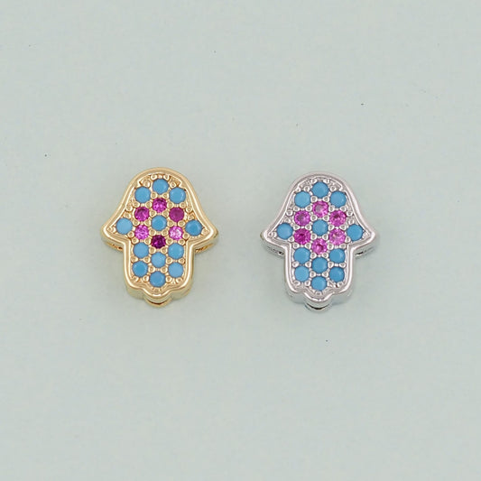 Gold Hamsa Beads Charms,18K Gold Filled CZ Hamsa spacer beads,Silver Hamsa Protection Charms Bracelet Necklace for DIY Jewelry Making Supply