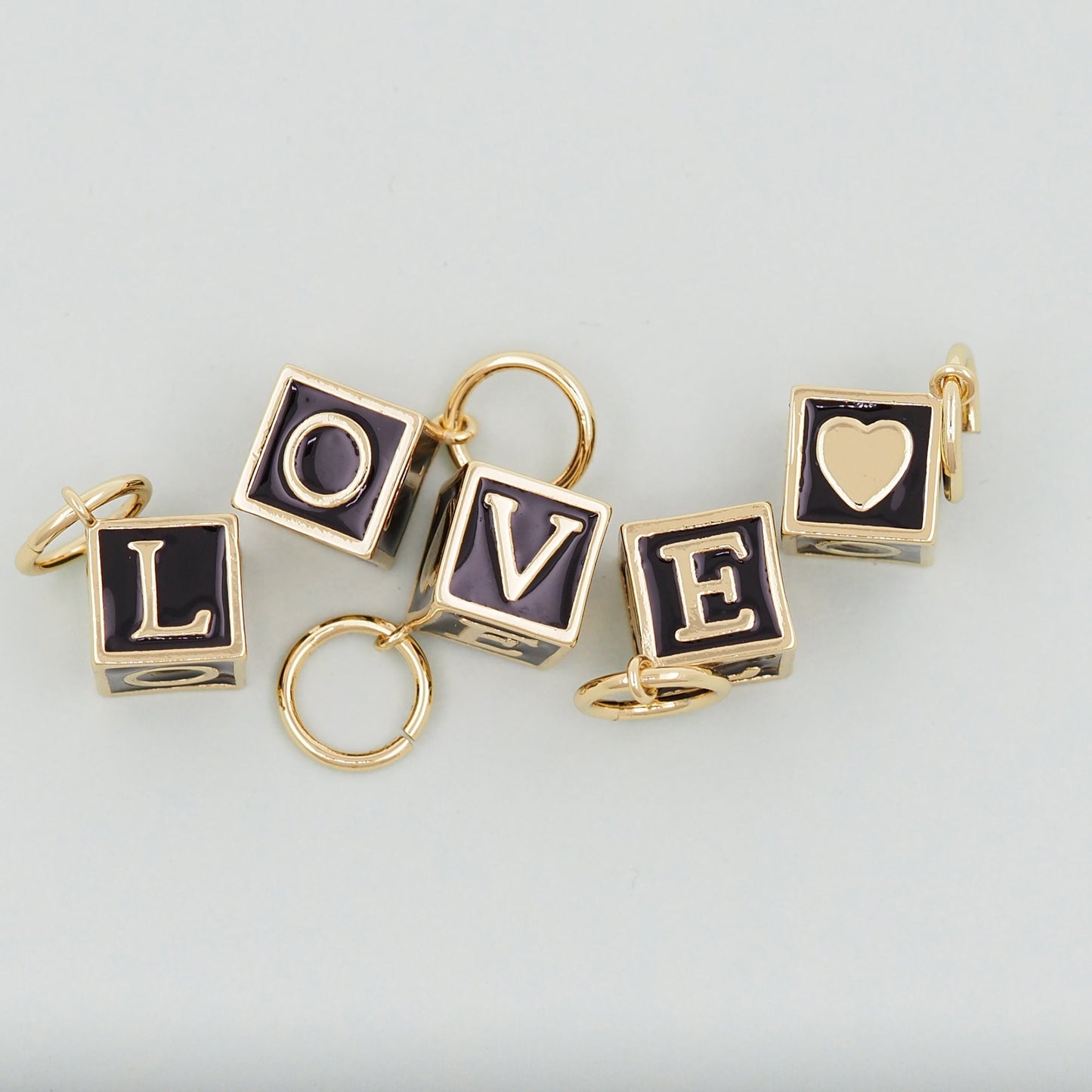 Gold Cube Love Charms,18K Gold Filled enamel Pendant,Love Charm Bracelet Necklace for DIY Jewelry Making Supply