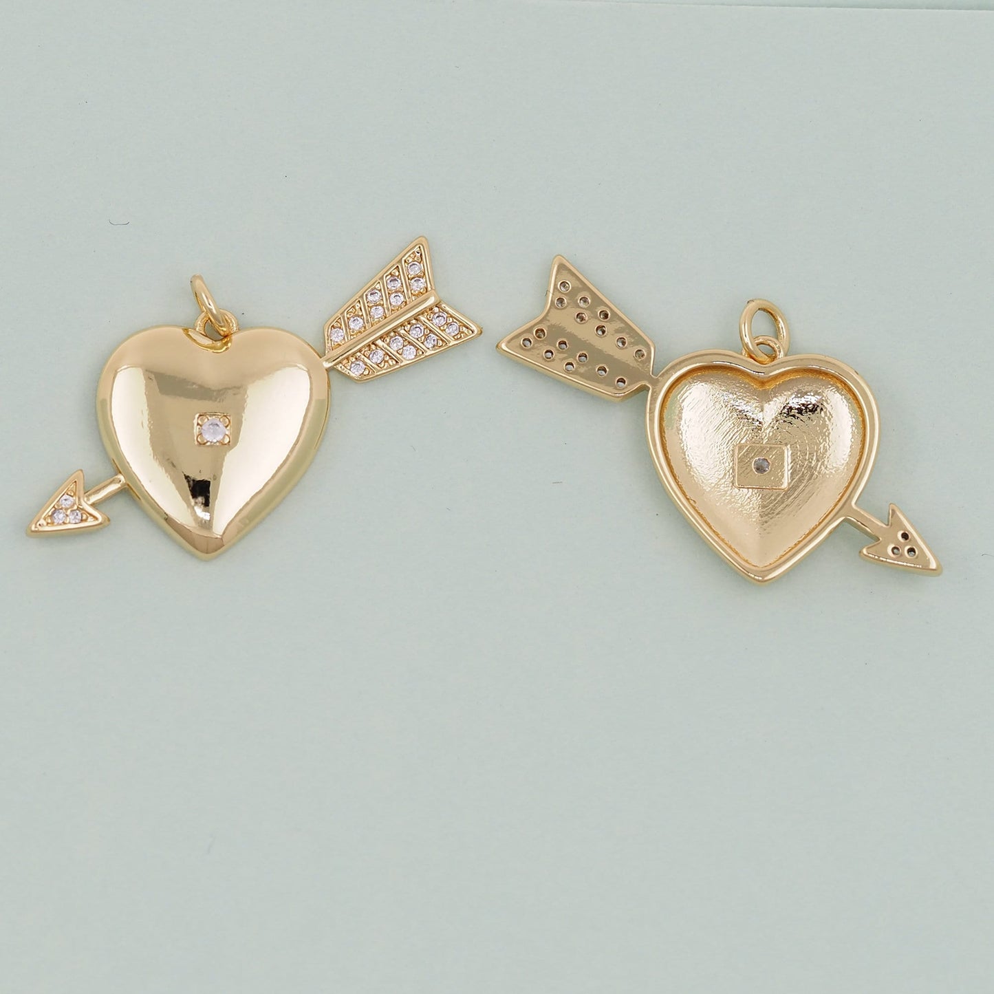 Gold Arrow Heart Charms,18K Gold Filled CZ Heart Pendant,Cupid Charm Bracelet Necklace for DIY Jewelry Making Supply