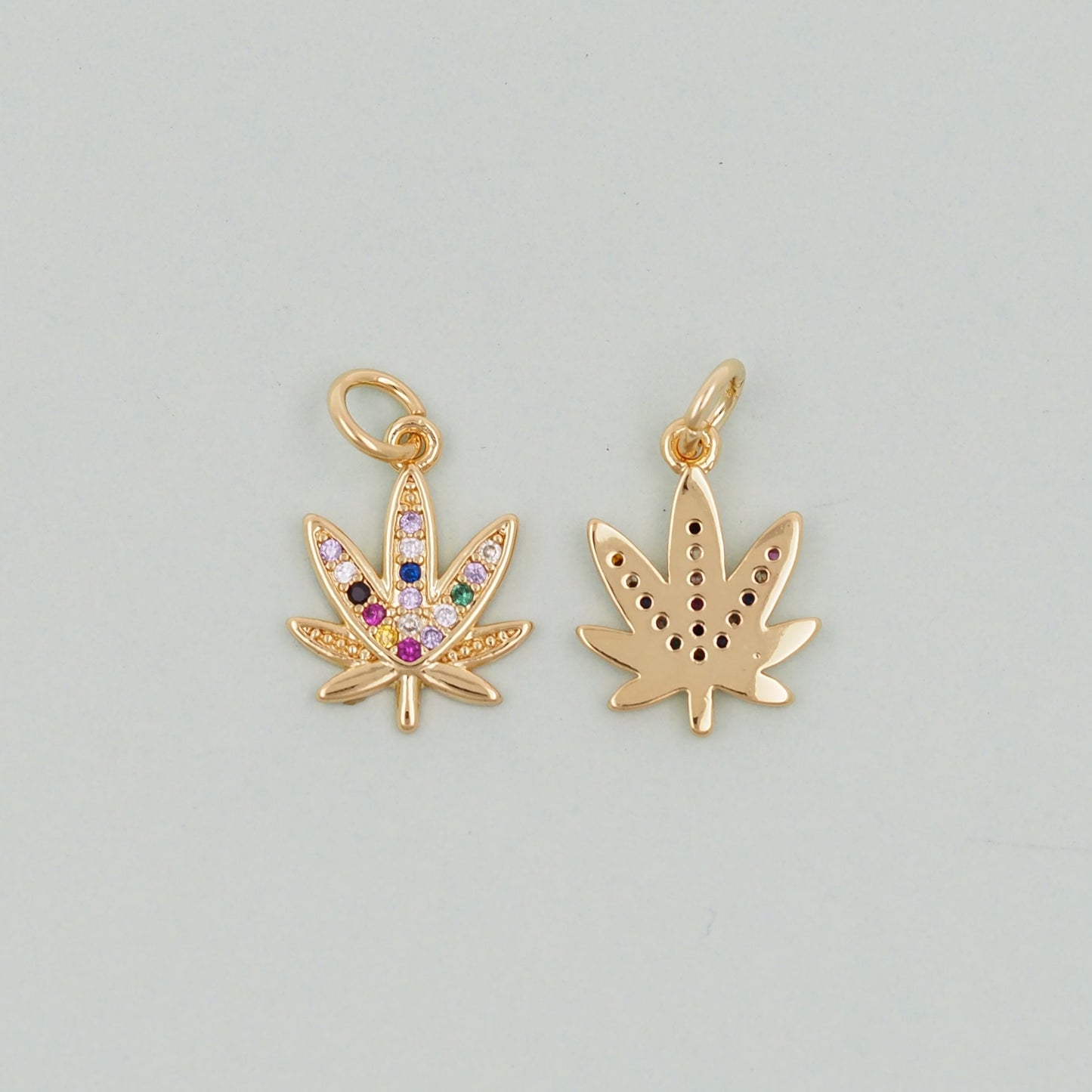 Gold Marijuana Leaf Charms,18K Gold Filled Weed Pendant,Silver lotus Charm Bracelet Necklace for DIY Jewelry Making Supply